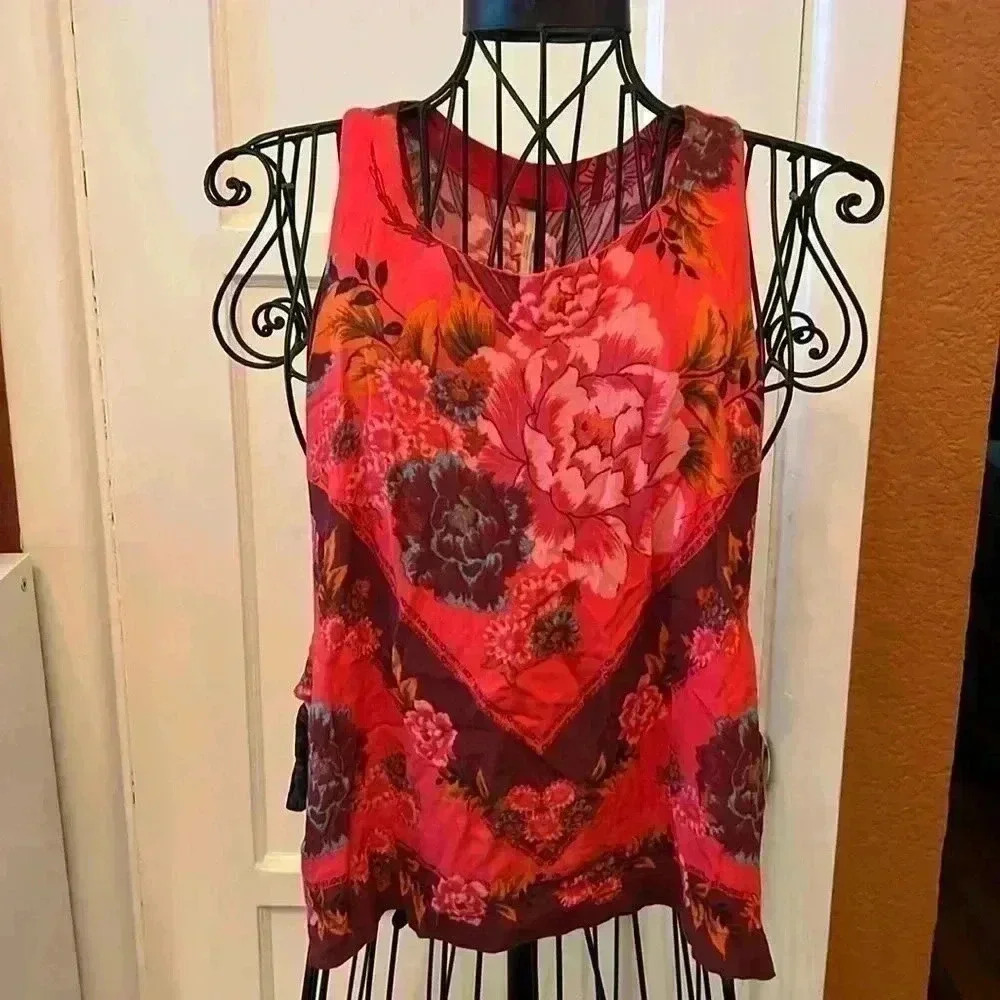 Free People This Sweet Love Red Floral Print Crop Top-Sz S